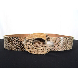 Chico's Tan Brown Snake Print Leather Wide Belt Women Sz S, 27"-31"